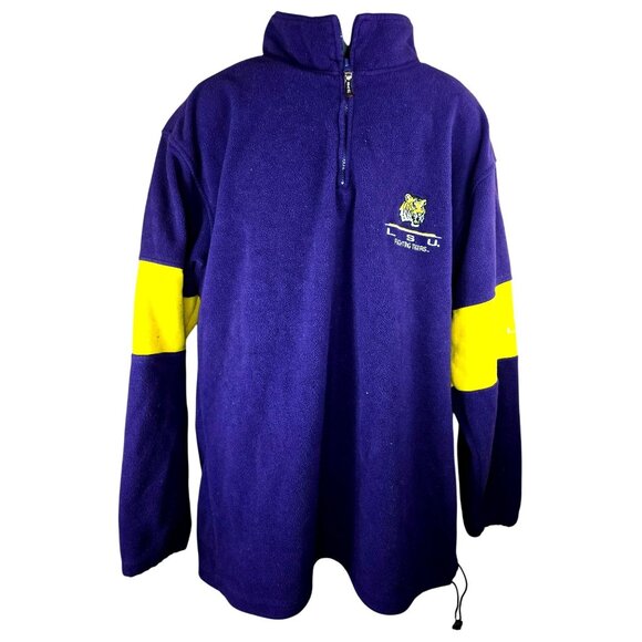 LSU Tiger Purple & Yellow Half-Zip Fleece Pullover Sweatshirt Large - Picture 1 of 6